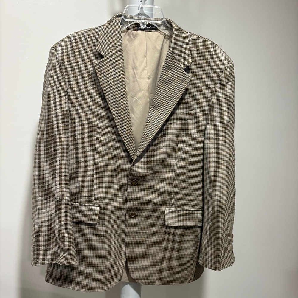 Vtg Lauren Ralph Lauren‎ 100% Wool Houndstooth Mens Suit Jacket Sz 41R Brown